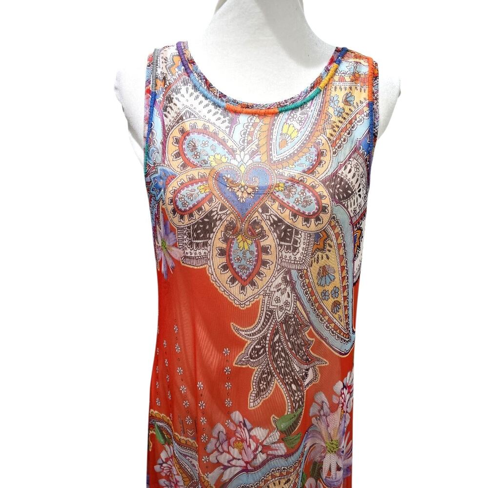 Johnny Was Paisley Mesh Dress Orange - Picture 3 of 9